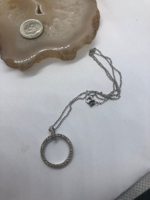 Vintage Sterling Silver Ross Simons Circle Pendant Necklace - Diamond Accent Illusion