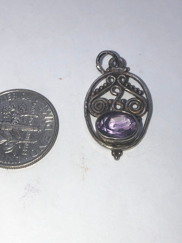 Vintage Amethyst Sterling Silver Pendant Charm 925