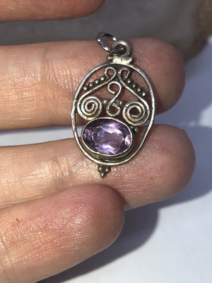 Vintage Amethyst Sterling Silver Pendant Charm 925