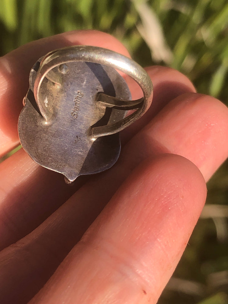 vintage Native American Indian Black onyx sterling silver  gemstone ring size 5 Southwestern squash blossom old pawn