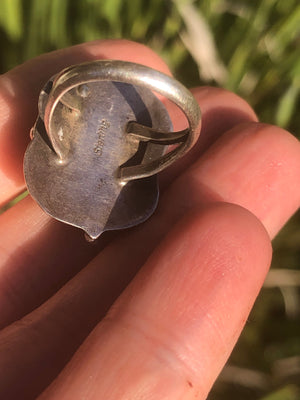 vintage Native American Indian Black onyx sterling silver  gemstone ring size 5 Southwestern squash blossom old pawn