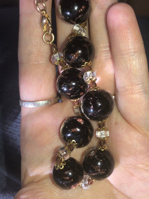 Vintage Venetian Hand Blown Glass Purple Black Gold Beaded Bracelet 8.75 Inches