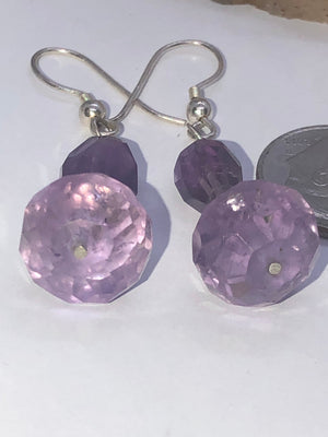 Vintage Faceted Amethyst Gemstones Beaded Earrings Sterling Silver 925 Faceted