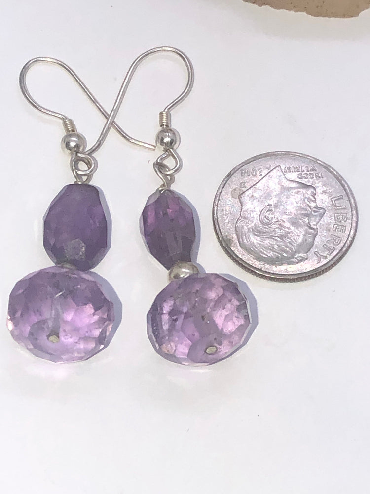 Vintage Faceted Amethyst Gemstones Beaded Earrings Sterling Silver 925 Faceted