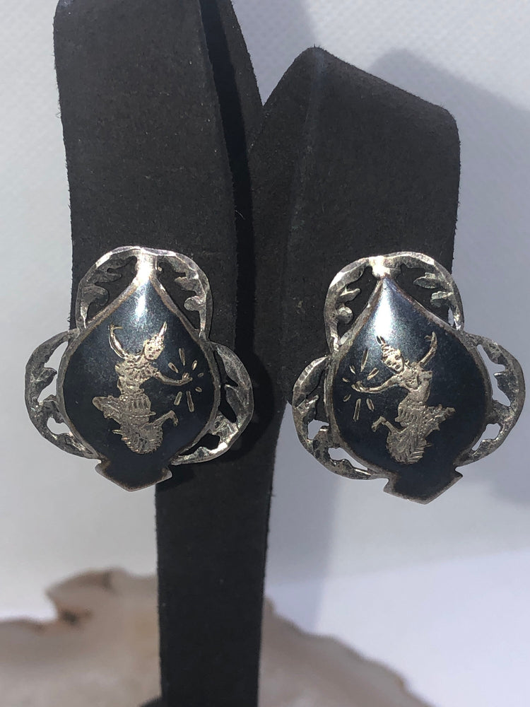 Vintage sterling silver puffy siam clip on earrings 925