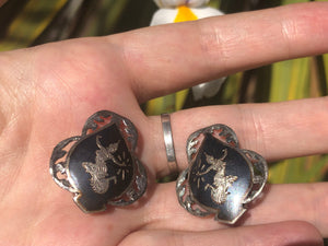 Vintage sterling silver puffy siam clip on earrings 925