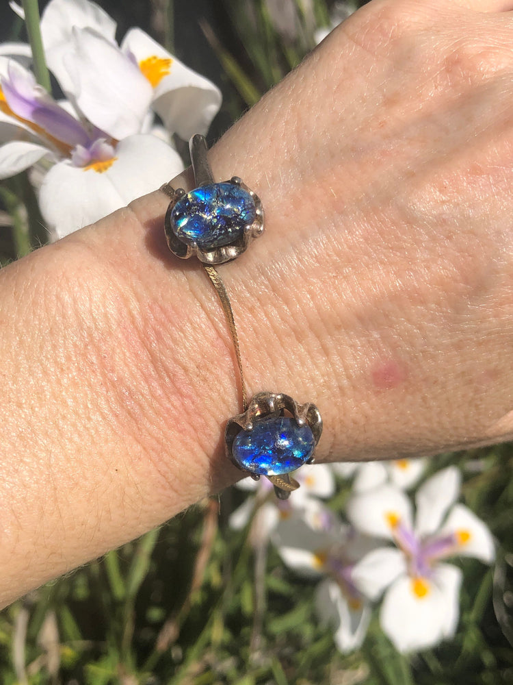 Vintage art glass bracelet sterling silver cuff 925 mexico