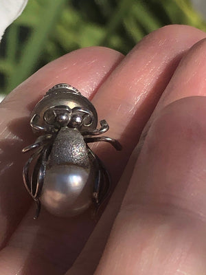 Vintage Antique Genuine Pearl Sterling Silver Pin Brooch Spider Bug Art Nouveau Art Deco Unique