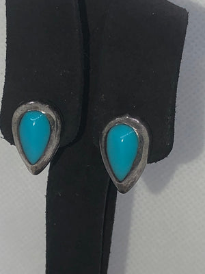 Vintage Sterling Silver Turquoise Teardrop Earrings - Native American Indian