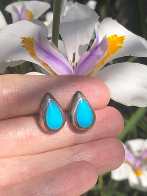 Vintage Sterling Silver Turquoise Teardrop Earrings - Native American Indian