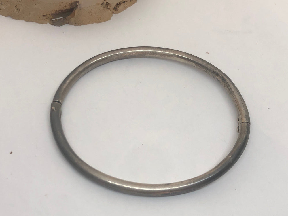 Antique Silver Bangle Bracelet - 950 Silver Higher Than Sterling - safety clasp