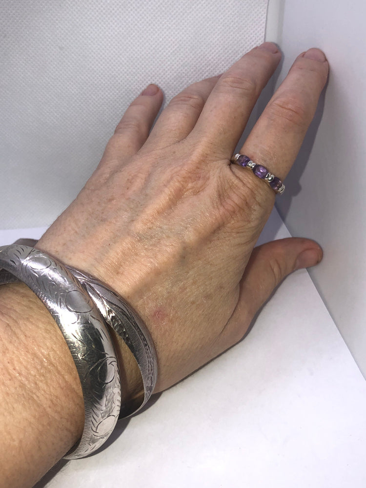Amethyst sterling silver stackable ring 925 size  9.25
