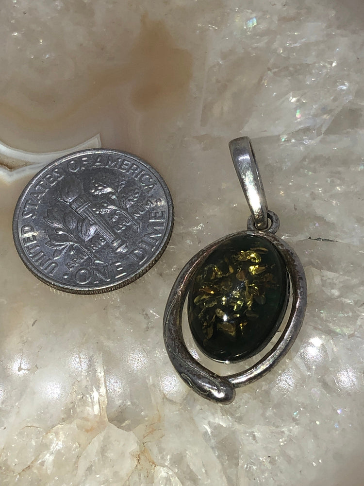 Designer Green Amber TGGC Sterling Silver Pendant 4 Necklace Abstract Style 925