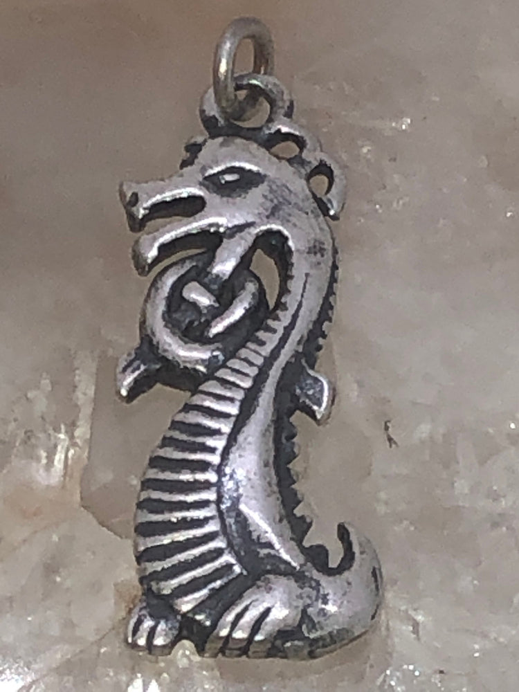 Vintage reversible dragon pendant 4 necklace Celtic sterling silver 925