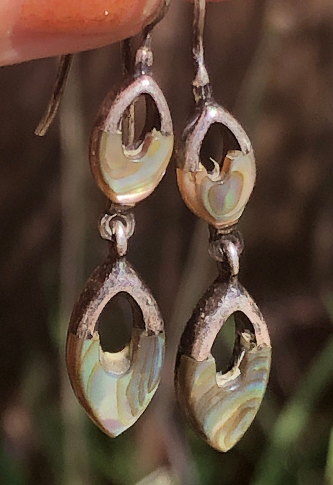 Vintage Abalone Sterling Silver Modernist Earrings PB 925 Dangles