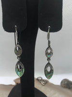 Vintage Abalone Sterling Silver Modernist Earrings PB 925 Dangles