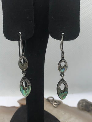 Vintage Abalone Sterling Silver Modernist Earrings PB 925 Dangles