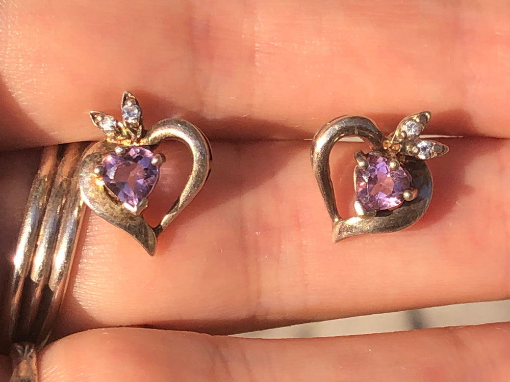 Sterling Silver Heart Amethyst Earrings 925 Stud