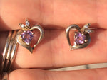 Sterling Silver Heart Amethyst Earrings 925 Stud