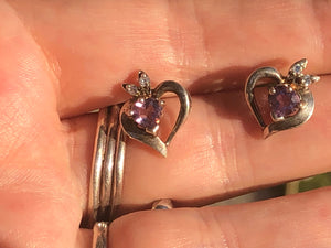 Sterling Silver Heart Amethyst Earrings 925 Stud
