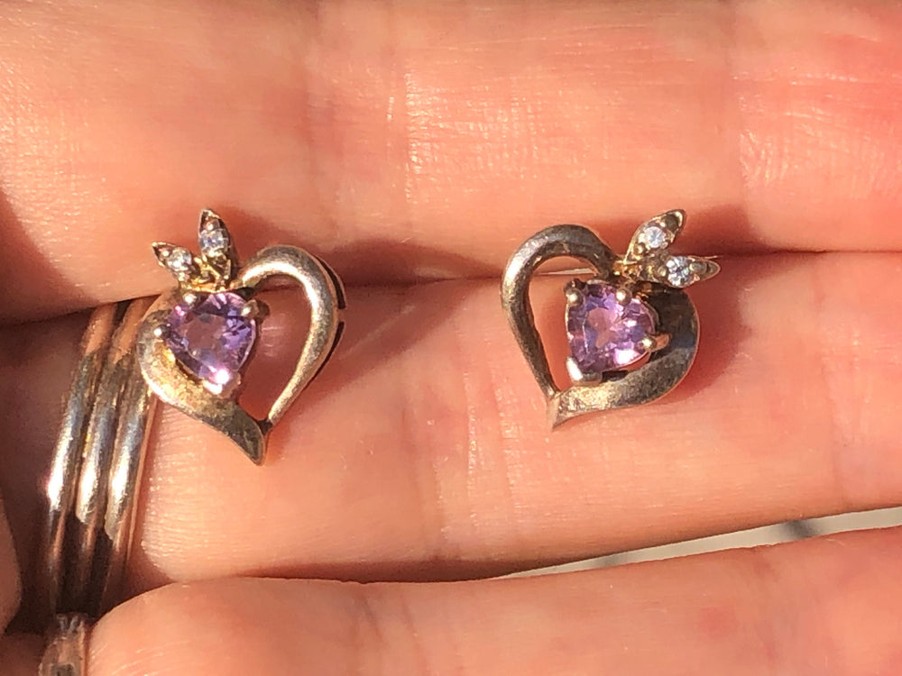 Sterling Silver Heart Amethyst Earrings 925 Stud