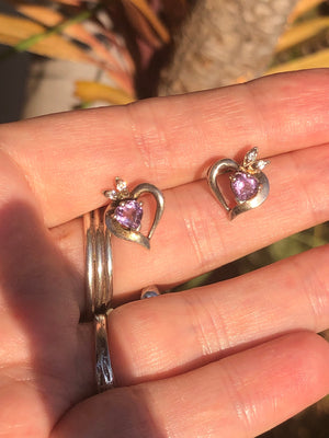Sterling Silver Heart Amethyst Earrings 925 Stud