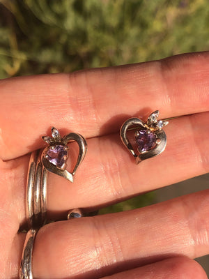 Sterling Silver Heart Amethyst Earrings 925 Stud