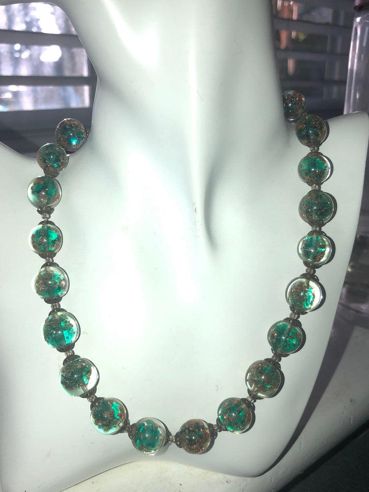 Antique vintage Venetian art glass Italian glitter beads beaded necklace aventurine confetti murano vintage