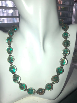 Antique vintage Venetian art glass Italian glitter beads beaded necklace aventurine confetti murano vintage