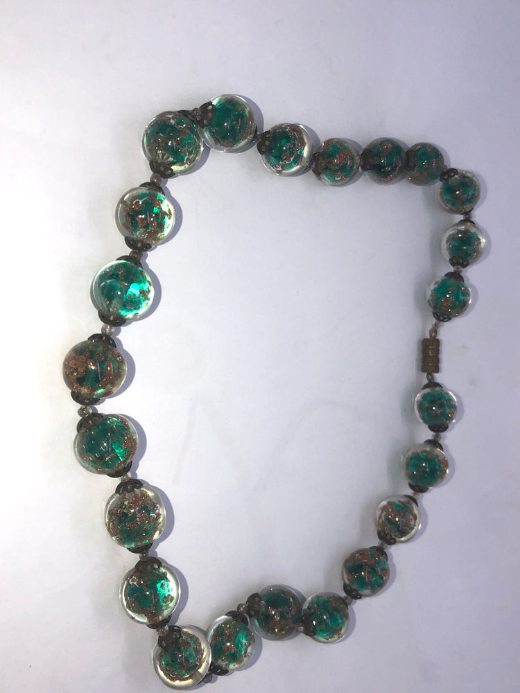 Antique vintage Venetian art glass Italian glitter beads beaded necklace aventurine confetti murano vintage