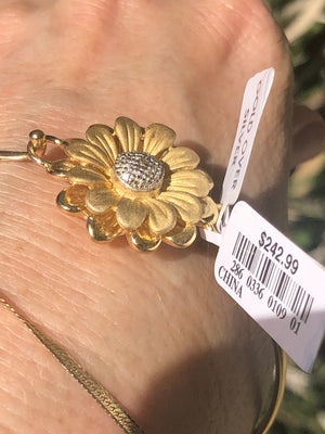 Sunflower/Daisy Bangle Bracelet Gold Over Sterling Silver 925 Diamond Accent Dainty & Beautiful NWT Old Stock