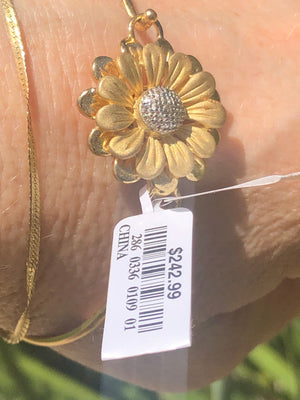 Sunflower/Daisy Bangle Bracelet Gold Over Sterling Silver 925 Diamond Accent Dainty & Beautiful NWT Old Stock