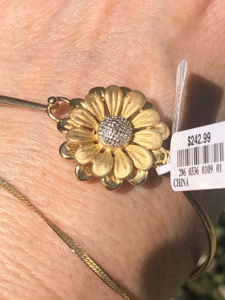 Sunflower/Daisy Bangle Bracelet Gold Over Sterling Silver 925 Diamond Accent Dainty & Beautiful NWT Old Stock