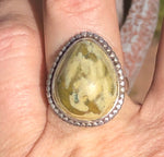 Unusual green gemstone turquoise? Avocado agate? Sterling silver 925 ring teardrop Size 7