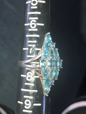 Beautiful blue topaz gemstone ring diamond shape statement Size 7.5 stunning