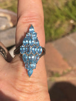 Beautiful blue topaz gemstone ring diamond shape statement Size 7.5 stunning
