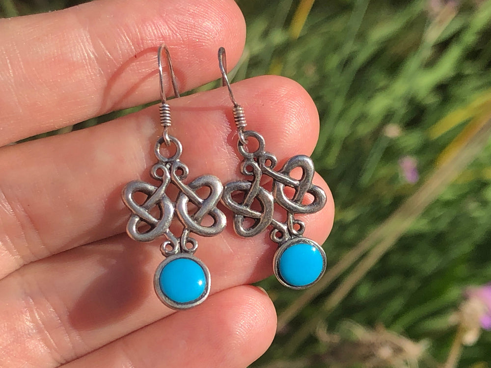Sterling silver turquoise Celtic trinity knot earrings 925
