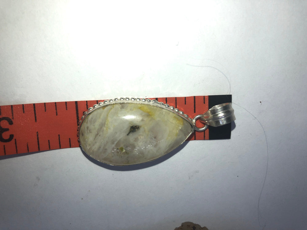 Sterling silver lemon yellow and white quartz gemstone pendant 4 necklace Teardrop