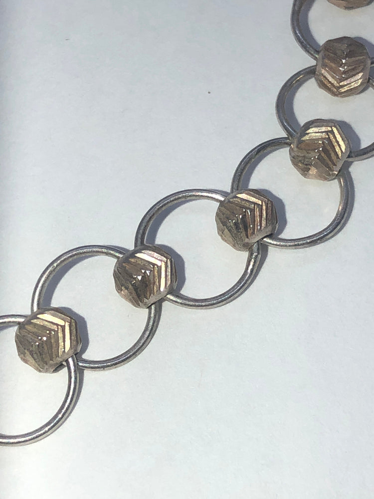 Beautiful Vintage Sterling Silver Rolo Style Chain Necklace Etched Spinner beads 925 Italy DB 925 Unusual