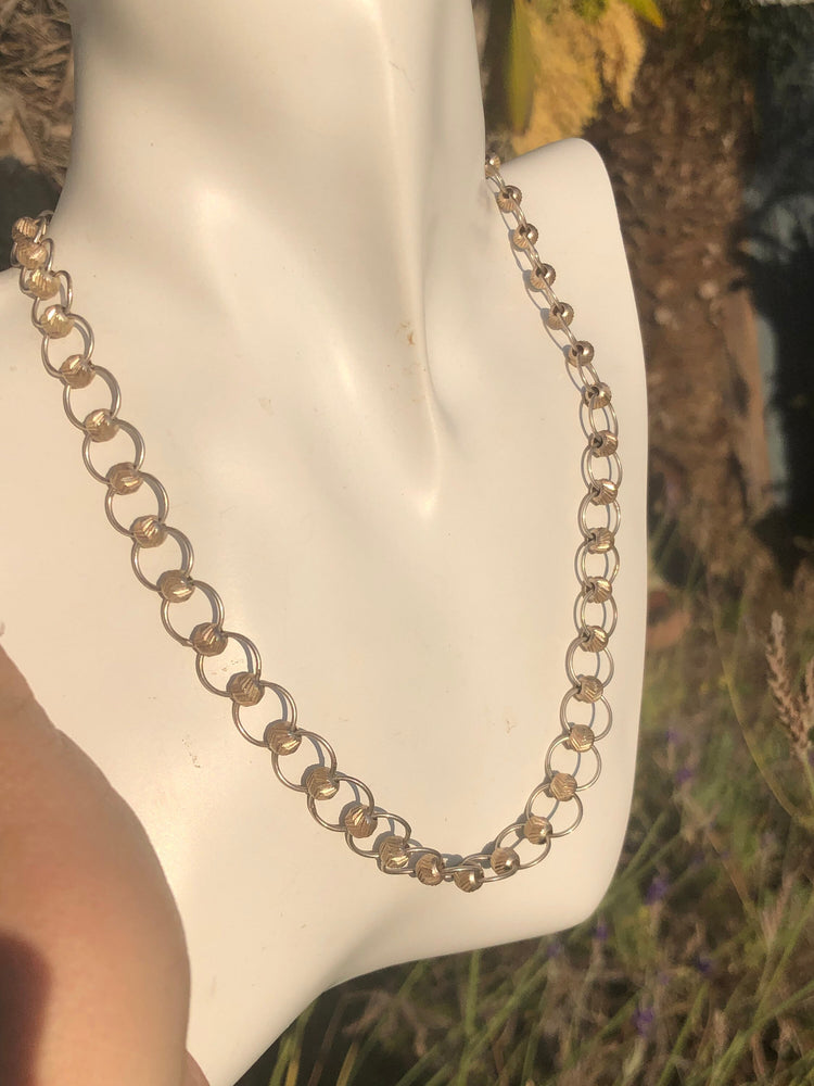 Beautiful Vintage Sterling Silver Rolo Style Chain Necklace Etched Spinner beads 925 Italy DB 925 Unusual