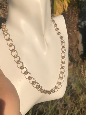 Beautiful Vintage Sterling Silver Rolo Style Chain Necklace Etched Spinner beads 925 Italy DB 925 Unusual