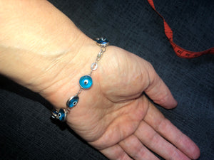 Beautiful sterling silver glass Evil eye cobalt blue bracelet 925 Good luck!!
