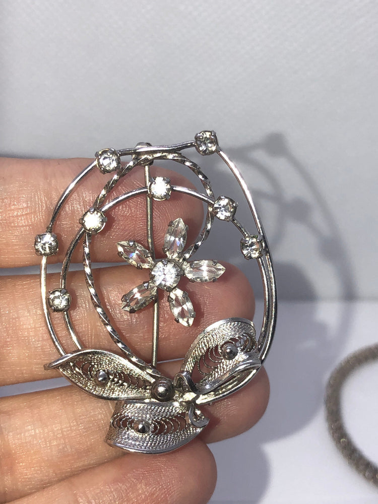 Vintage Am Lee sterling silver cz brooch pin Art Deco style
