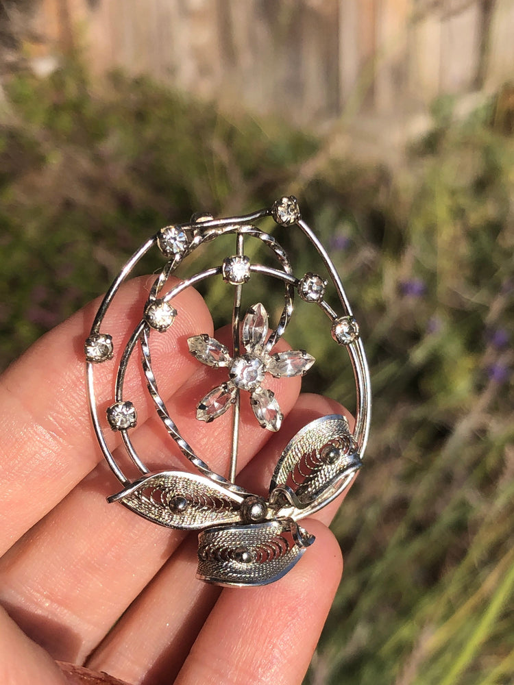 Vintage Am Lee sterling silver cz brooch pin Art Deco style