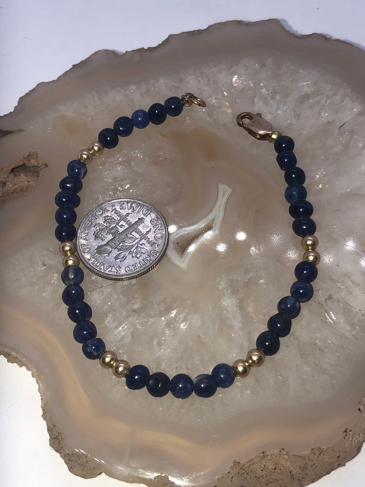 Vintage Lapis Lazuli & Gold Beaded Bracelet Beautiful 6.5 Inches 14kt GF