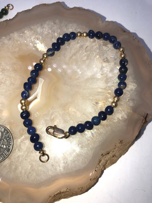 Vintage Lapis Lazuli & Gold Beaded Bracelet Beautiful 6.5 Inches 14kt GF