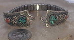 Vintage Santo Domingo Anthony Lovato Native American Indian Watch Tips Turquoise Red Coral Sterling Silver