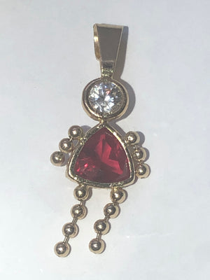 14 Karat Yellow Gold Little Girl Pendant/ Charm For Necklace or Bracelet Ruby Child 14kt