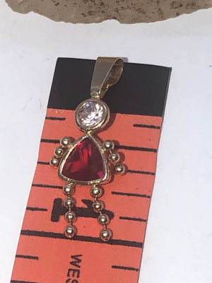 14 Karat Yellow Gold Little Girl Pendant/ Charm For Necklace or Bracelet Ruby Child 14kt