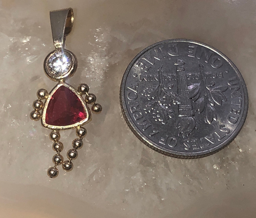 14 Karat Yellow Gold Little Girl Pendant/ Charm For Necklace or Bracelet Ruby Child 14kt